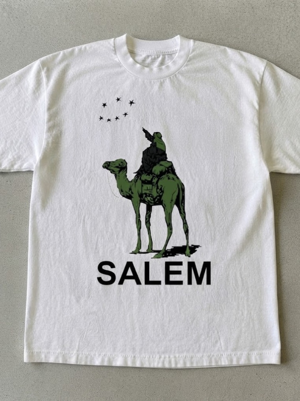 Gildan White Salem Camel Graphic Tee with Green Print